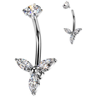 Piercing nombril acier � h�lice de zirconiums en marquise