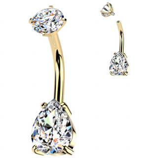 Piercing nombril dor acier  goutte zirconium claire