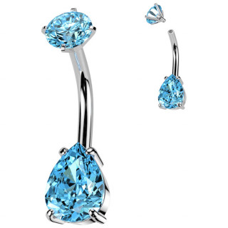 Piercing nombril acier  goutte zirconium bleu aqua
