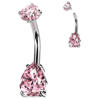 Piercing nombril acier à goutte zirconium rose