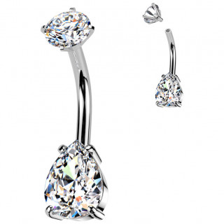 Piercing nombril acier  goutte zirconium claire