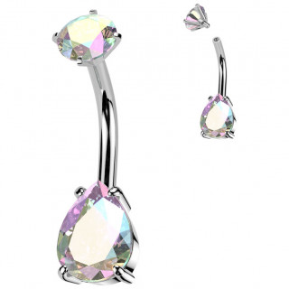 Piercing nombril acier  goutte zirconium aurore borale