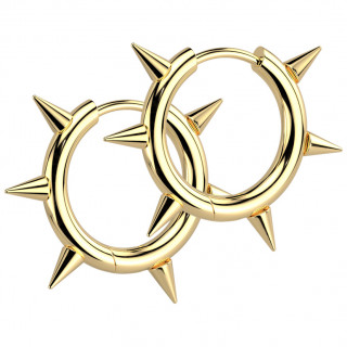 Boucles d'oreilles anneaux dors  spikes en acier (la paire)
