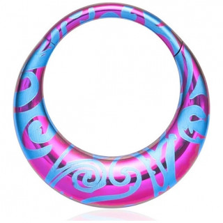 Anneau charni�re Titane style pop psych�d�lique rose et bleu � base large