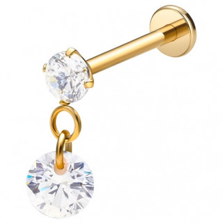 Piercing oreille Titane dor  Zirconium rond suspendu (lobe, hlix, flat...)