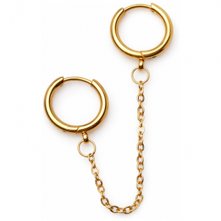Double piercing oreille anneaux dor�s � chaines