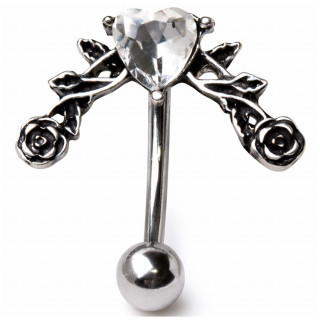 Piercing nombril invers� � coeur zirconium et roses vintages