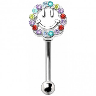 Piercing arcade visage souriant rigolo � zirconiums multicolores