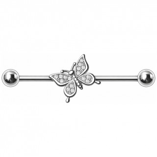 Piercing industriel � papillon aux ailes serties de zirconiums