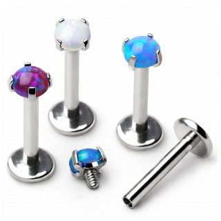 Piercing labret acier � Opale griff�e (l�vre, tragus, h�lix...)