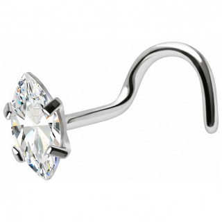 Piercing nez nostril acier � Zirconium en amande (tige tire bouchon)