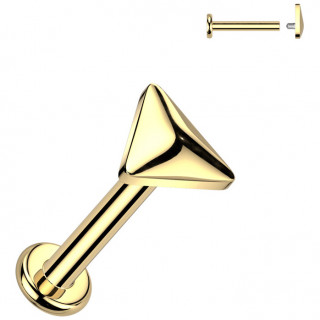 Piercing labret triangle pyramidal en titane dor� (l�vre et oreille)