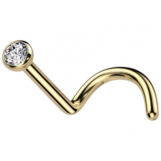 Piercing nez titane dor� boule strass clair � tige en "U"