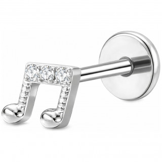 Piercing labret Titane � note de musique double croche scintillante (l�vre, conch, helix...)