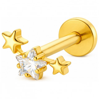 Piercing labret Titane dor� � arc brillant d'�toiles (l�vre, conch, helix...)
