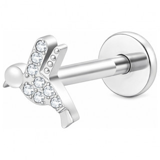 Piercing labret Titane � colibri scintillant de zirconiums (l�vre, tragus, lobe...)