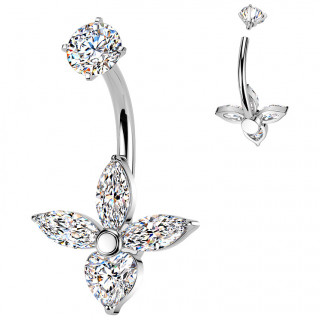 Piercing nombril acier grande orchid�e � p�tales de zirconium