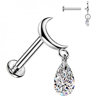 Piercing oreille Titane fine lune � zirconium suspendu