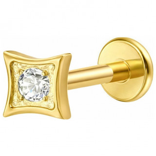Piercing labret Titane dor� � carr� concave serti zirconium (l�vre, tragus, lobe...)