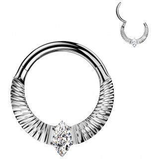 Anneau charni�re Titane stri� fa�on �ventail serti zirconium en marquise