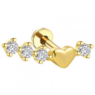 Piercing labret Titane dor� � arc de zirconiums et coeur (l�vre, tragus, helix...)