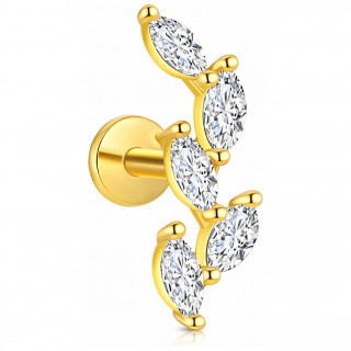 Piercing oreille Titane dor� � branche de zirconiums