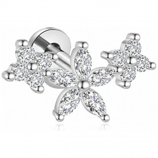 Piercing oreille Titane � arc floral serti de zirconiums (flat, conch, helix...)