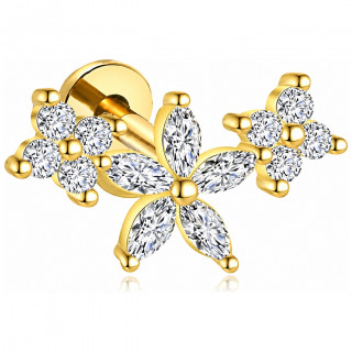 Piercing oreille Titane dor� � arc floral serti de zirconiums (flat, conch, helix...)