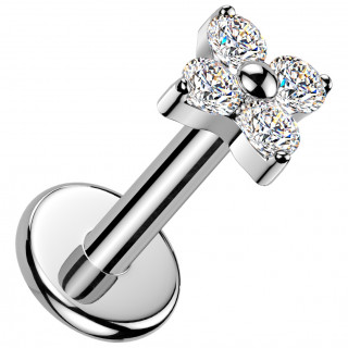 Piercing labret Titane petite fleur � p�tales �tincelants (l�vre, tragus, h�lix...)