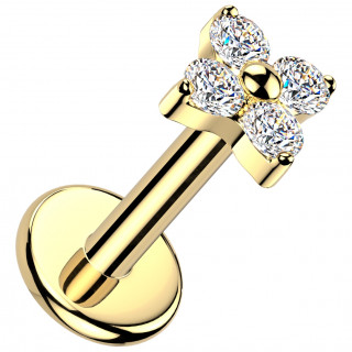 Piercing labret Titane petite fleur dor�e � p�tales �tincelants (l�vre, tragus, h�lix...)