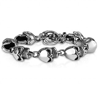 Large bracelet homme en acier  maillons tte de mort