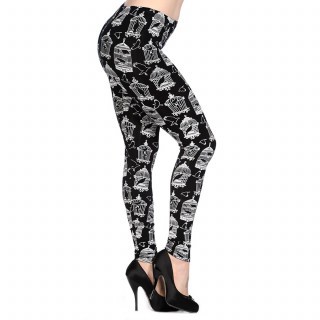 Leggings goth-rock Banned noir  imprims corbeaux et cages