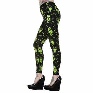 Leggings goth-rock Banned noir et vert fluo  motif Frankenstein