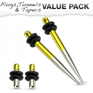 Lot de 4 carteurs en acier argent et jaune titanium (2 plugs+2 tapers)