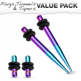 Lot de 4 carteurs en acier bleu et violet titanium (2 plugs+2 tapers)