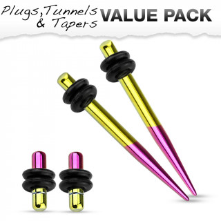 Lot de 4 carteurs en acier violet et jaune titanium (2 plugs+2 tapers)