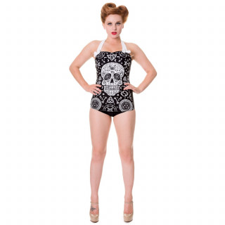 Maillot de bain femme goth-rock Banned à crane et symboles