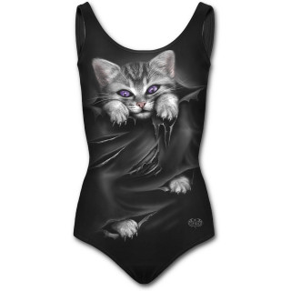 Maillot de bain femme gothique avec chat gris  griffes sorties et dchirures