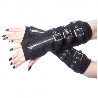 Mitaines goth-rock femme noires  ceintures et zip - Poizen Industries