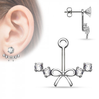 Ornement pour clou d'oreille à noeud papillon avec strass ronds