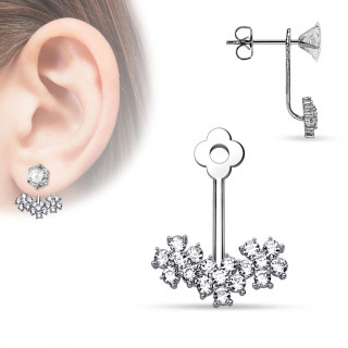 Ornement pour clou d'oreille  trio de fleurs en strass