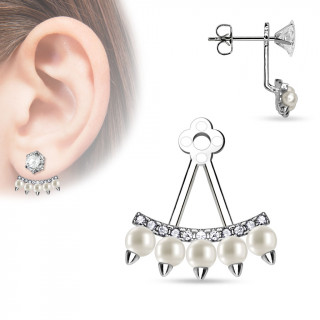 Ornement pour clou d'oreille style ventail  perles et strass