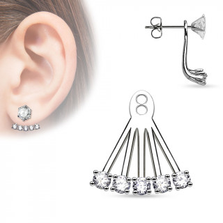 Ornement pour clou d'oreille style ventail  pierres rondes