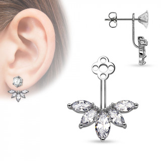 Ornement pour clou d'oreille style ventail  strass taills en marquise