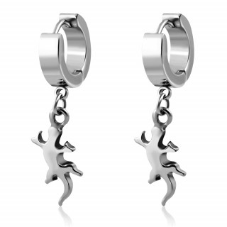 Paire de boucles d'oreilles en acier avec lézard suspendu
