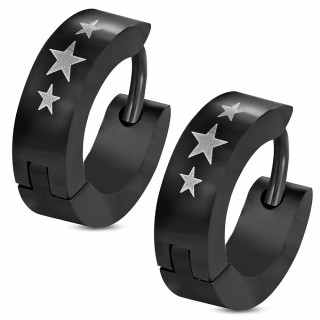 Paire de boucles d'oreilles en acier noires à étoiles grises