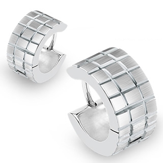 Paire de boucles d'oreilles homme en acier argent style gauffr