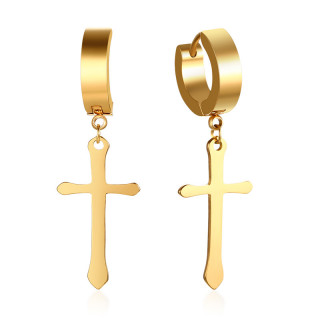 Paire de boucles d'oreilles en acier dor avec croix mdievales