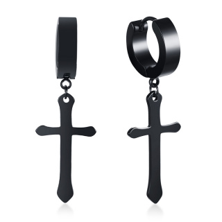 Paire de boucles d'oreilles en acier noir avec croix mdievales