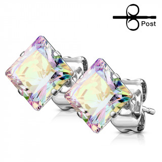 Paire de boucles d'oreilles à pierre aurore boréale carrée
